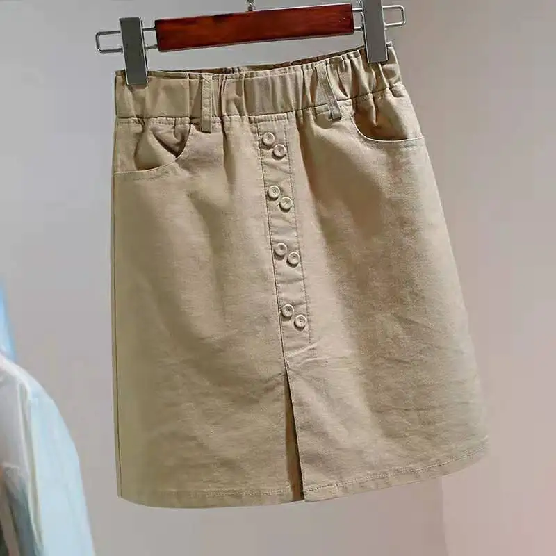 New 2022 Spring Summer Womens Denim Skirts Casual Single-Breasted High Waist A-line Skirt Front Split Jeans Skirts 