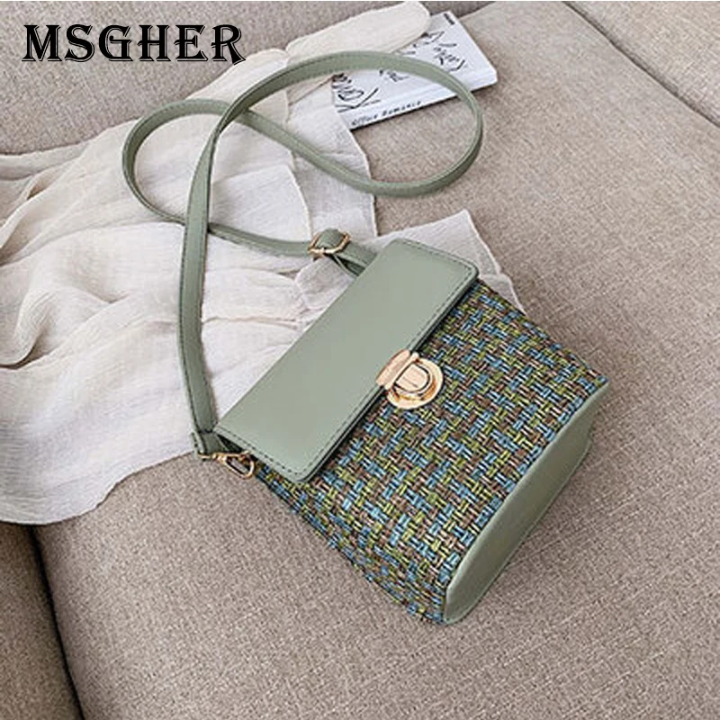

MSGHER Emboridery Colour Matching Female Bucket Bag Casual Summer Beach Fresh Large Capacity Shoulder Crossbody Confortable Wome