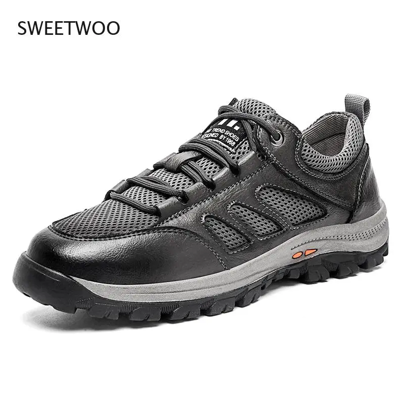Big size 38-48 Hiking Shoes for Men Outdoor Sports Camping Shoe Tactical Sneakers Mesh Genuine Leather Breathable Non-slip