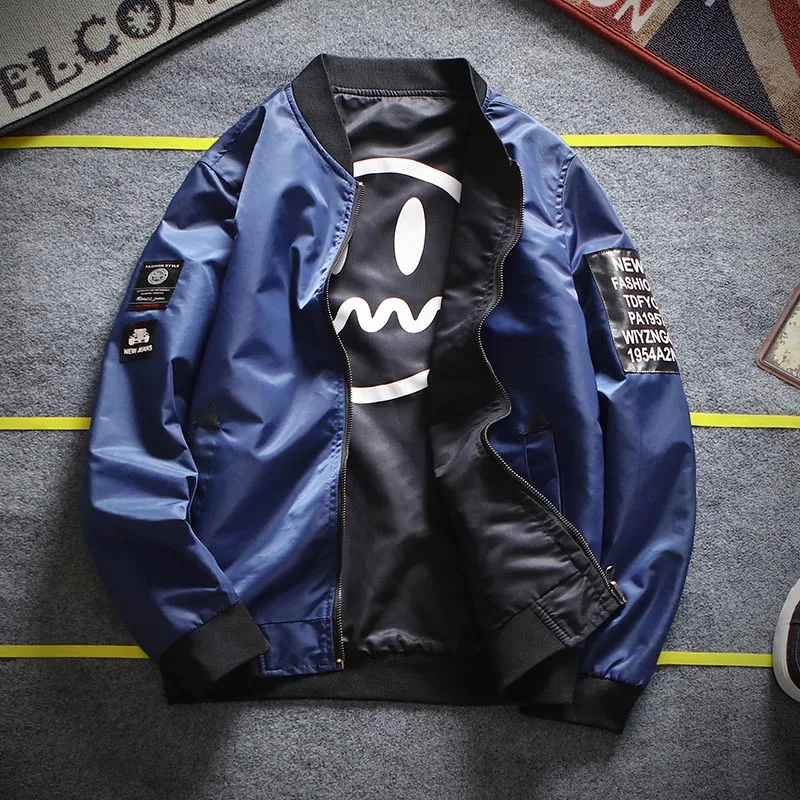 Lenstid новая MA-1 куртка-бомбер в стиле милитари, мотоциклетная куртка, Мужская куртка-пилот с принтом, мужская бейсбольная куртка в Корейском стиле - Цвет: Тёмно-синий