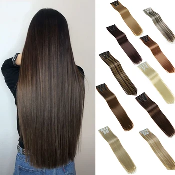 

DIANQI hair clip in synthetic hair extensions 22 Inch straight hair clips for women pure color high temperature fiber