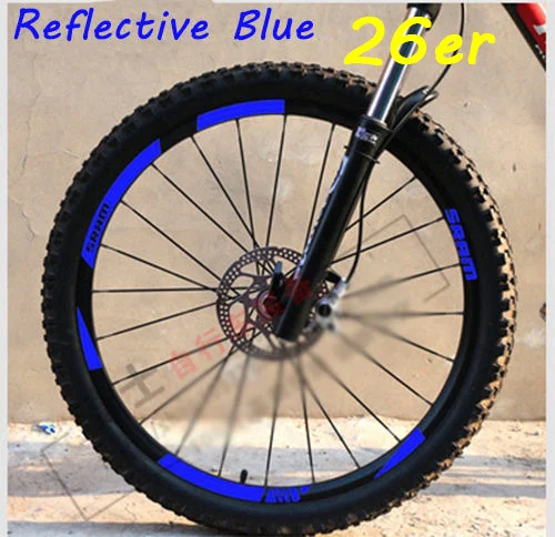 MTB обода колеса наклейки для горный велосипед замена Светоотражающие Fluo Гонки Велоспорт грязи виниловые обода наклейки - Цвет: 26er Refle Blue