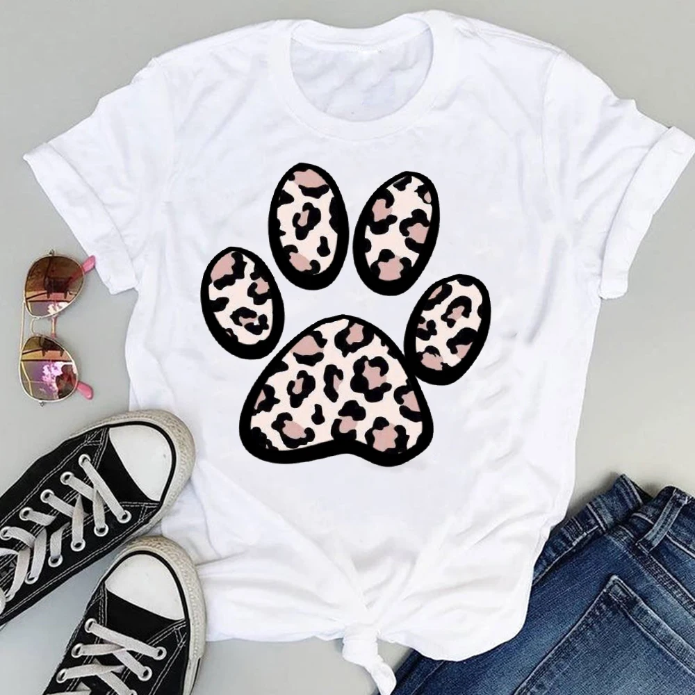 

2021 Women Cartoon Watercolor Paw Pet Dog Cute Fashion Print Graphic Summer Short Sleeve Female Clothes Tops Tees Tshirt T-Shirt
