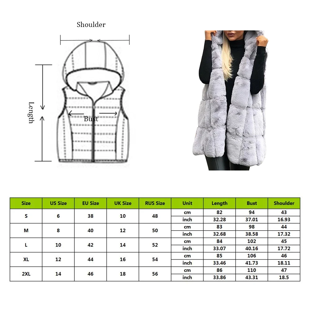 WENYUJH New Arrival Women Winter Vests Coats Faux Fur Gilet Vest Sleeveless Waistcoat Warm Femme Hooded Long Jacket Outwear