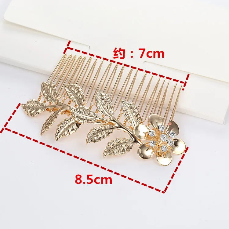 Gold Color Metal Leaf Hair Clip Girls Hairpin Barrette Flowers Rhinestone Hair Comb Hairpins Women Accessories Jewelry