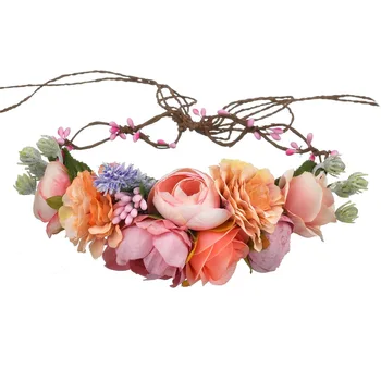 

Sen Female Crown Hair Ring Orange Simulation Head Flower Headdress Child Rattan Head Ring Artificial Flower Headband Hair