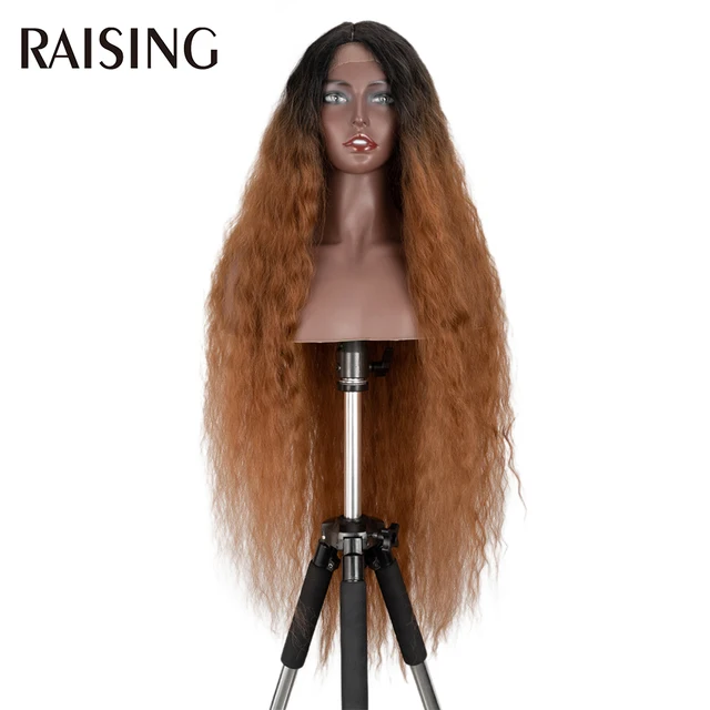 Raising Wholesale Deep Wave Lace Wig Synthetic Curly Hair Scalp Wigs For Black Women Ombre Cheap Long Hair Wigs Pre-plucked 40in TT1B C30
