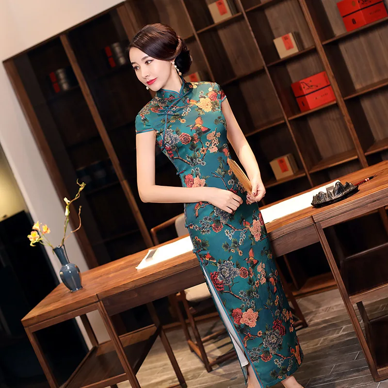 Sheng Coco китайские платья Длинные Ретро Cheongsam с цветочным принтом винтажные Qipao традиционная одежда для выпускного вечера Женские Большие размеры 3XL 4XL