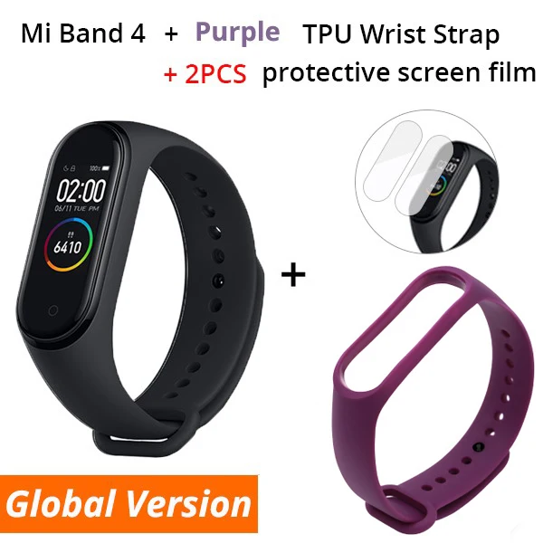 Глобальная версия Xiaomi Mi Band 4 смарт-Браслет фитнес-браслет частота сердечных сокращений большой сенсорный экран сообщение Smartband - Цвет: GL n Purple Strap