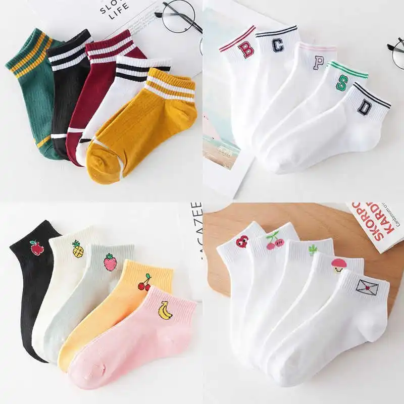 Женские короткие носки с вышивкой; повседневные хлопковые носки с фруктами