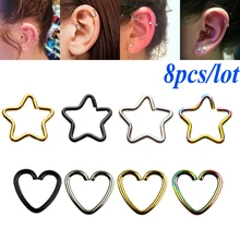 8 шт Сердце Звезда нос Перегородка кольца для женщин 16 г хирургические Стальные Спиральные серьги кликер пирсинг серьги Septums кольцо для пирсинга ювелирные изделия