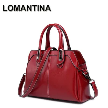 

LOMANTINA Women Bags Vintage Ladies Tote Casual Solid Handbags High Quality Oil Wax Cow Leather New Messenger Bag