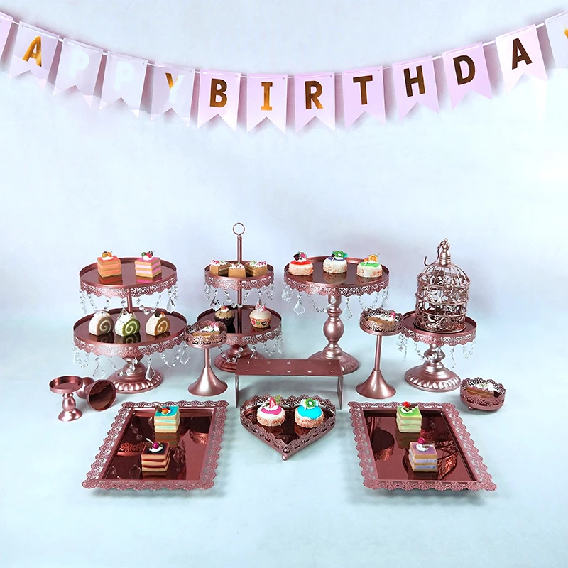 picture color 14pcs New 14pcs Mirror Face multicolour Crystal Cake Stand set Home Wedding Party Decor cristmas decoration gold Cupcake Stand Trays - Цвет: picture color 14pcs