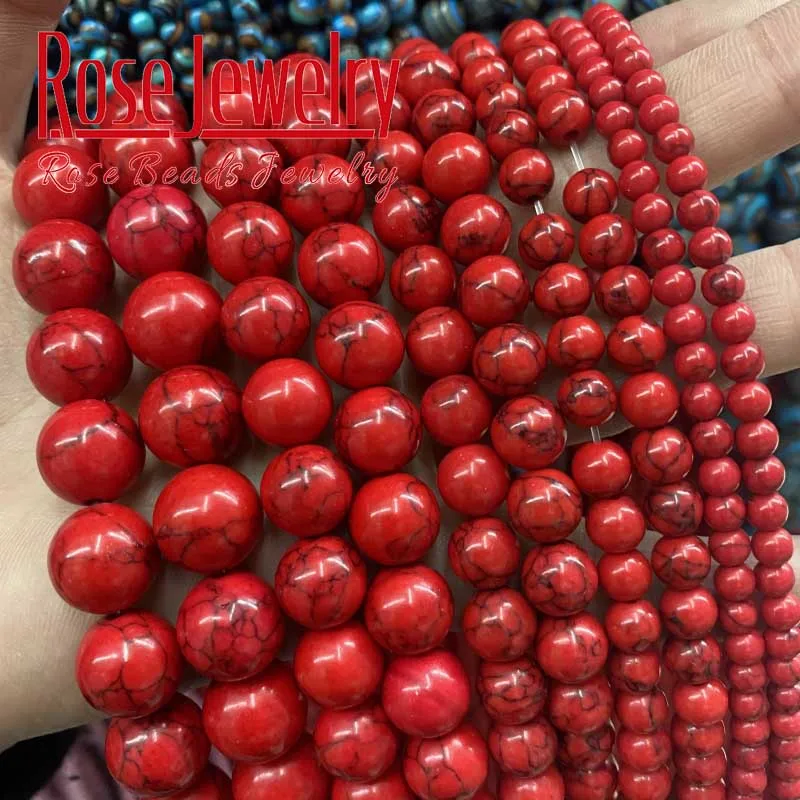 

Wholesale Natural Stone Red Howlite Turquoises Round Loose Beads 6 8 10 12mm Bracelet Fit Diy Charm Beads For Jewelry Making 15"