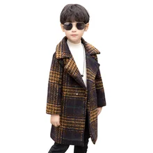 Зимняя новая стильная Длинная шерстяная куртка в Корейском стиле для мальчиков модная зимняя плотная детская одежда средней длины