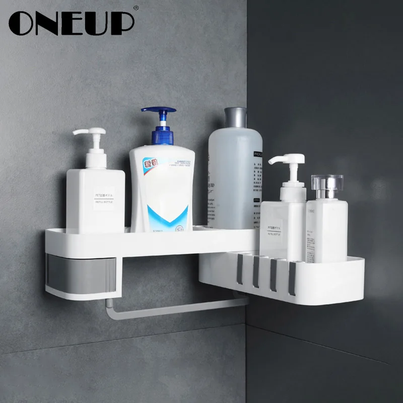 

ONEUP Creative Bathroom Storage Rack Home Corner Shower Shelf Seamless Rotating Tripod Multifunction Bathroom Accessories