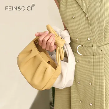 

Women vintage small bucket tote handbag design tie bow handle pleated messenger crossbody bag ladies cute clouds shoulder bag
