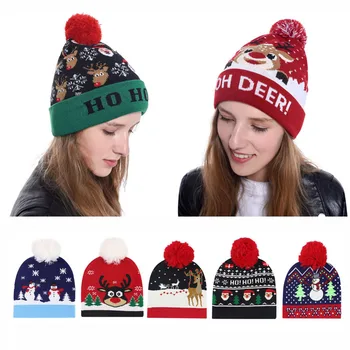 

Adult Kid Christmas Knit Beanie Cap Cartoon Snowman Elk Santa Jacquard Skull Hat