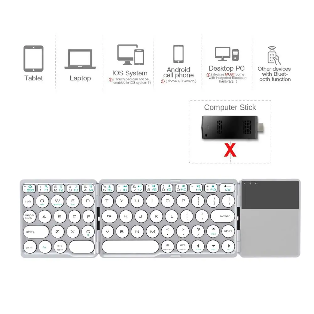 AVATTO B033 Portable Bluetooth Folding Mini KeyboardFoldable BT Wireless Touchpad Keypad For IOS/A