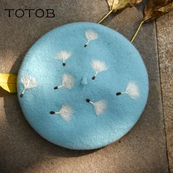 

Dandelion beret handmade wool beret wool painter hat pumpkin hat girlfriend gift outdoor plus velvet warm cashmere beret