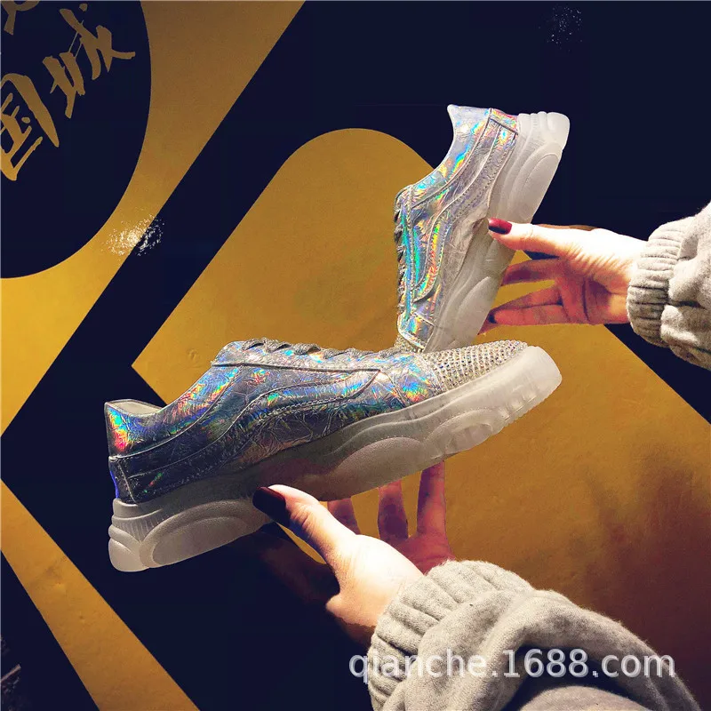 

Crystal Shoes Korean-style Genuine Leather Network hong zhi Smoked Bear Shoes INS Sports Wind Plate Shoes White Shoes Women's Ca