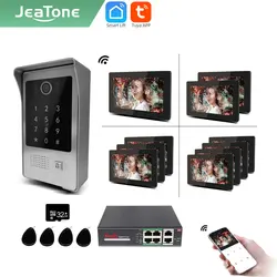 Jeatone interfone com vídeo ip, wi fi, tuya, conjunto para apartamento, sem fio, campainha, câmera 1.0m, senha/rífico, desbloqueio poe