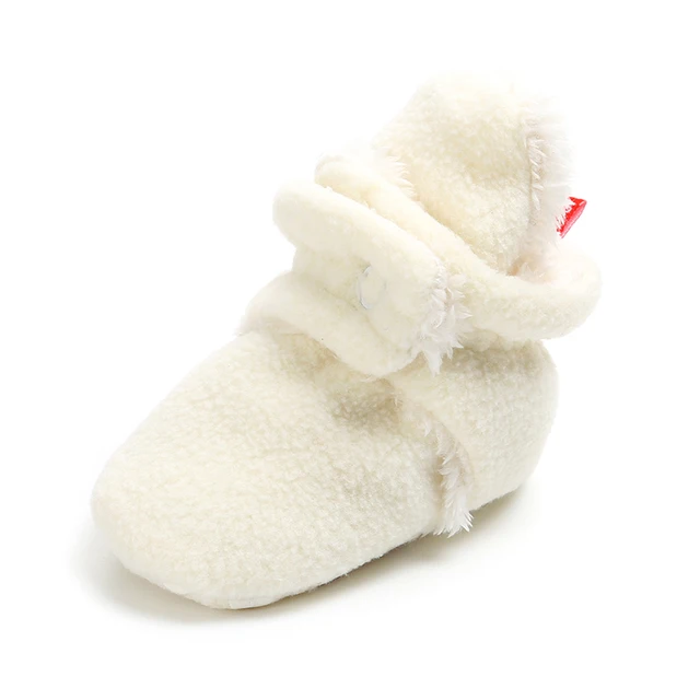 Newborn Baby Socks Shoes Boy Girl Star Toddler First Walkers Booties Cotton Comfort Soft Anti-slip Warm Infant Crib Shoes fluff white