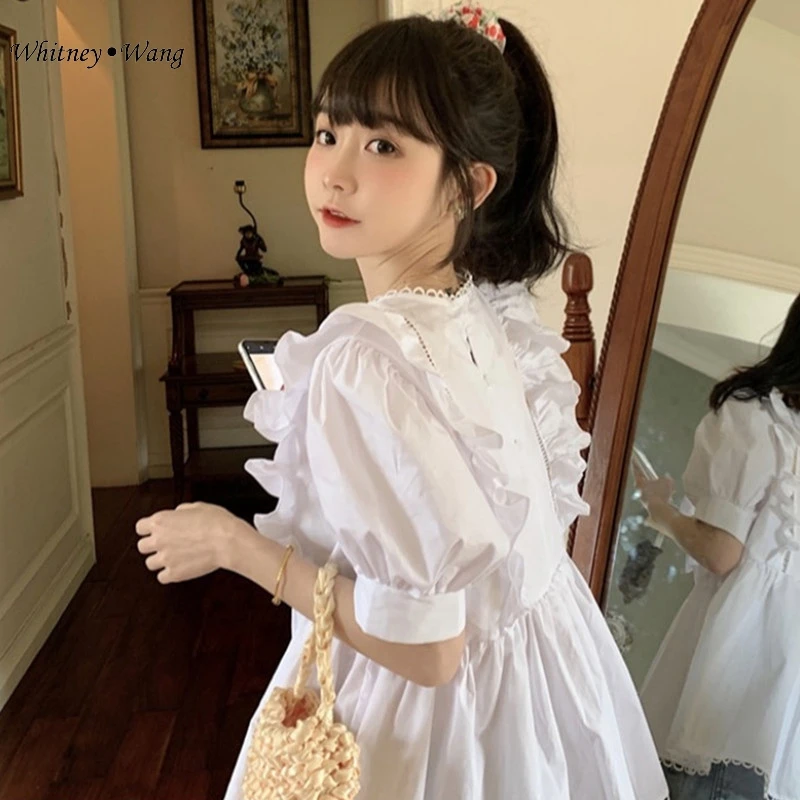 WHITNEY WANG Blouses 2020 Summer Fashion Streetwear Sweet Ruffles Blouse Women Blusas Lady Shirt | Женская одежда