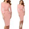 Vfemage Винтаж одноцветное цвет печати рюшами Лук носить на работу молнии vestidos Bodycon Офис Вечерние Партии Женское облегающее платье 361