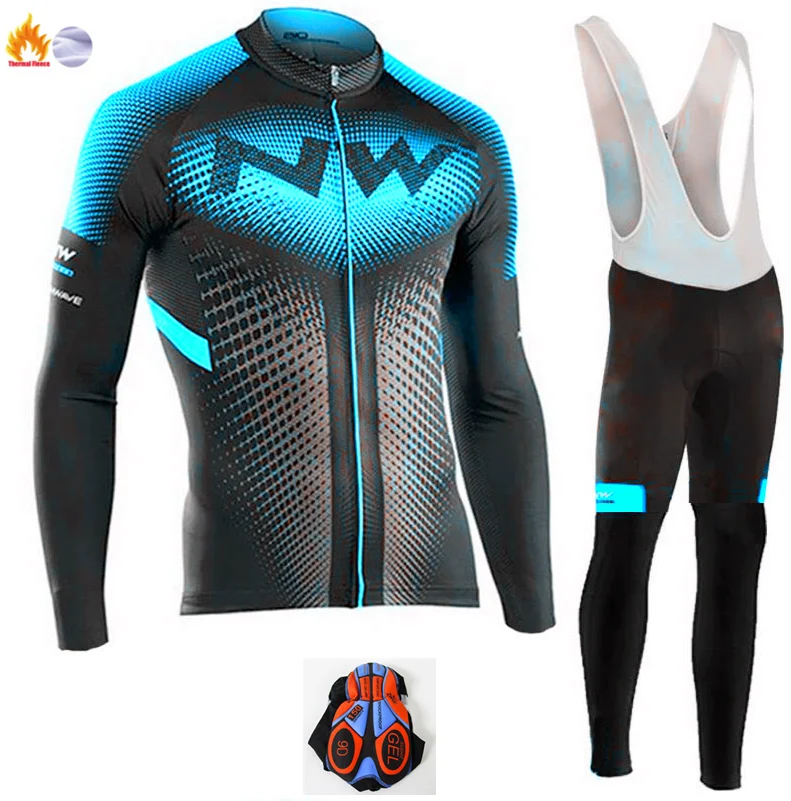Fleece long sleeve Командная NW зимняя теплая шерстяная Джерси Мужская Северная волна Джерси уличная езда на велосипеде Горный велосипед одежда комбинезон комплект - Цвет: Fleece long sleeve