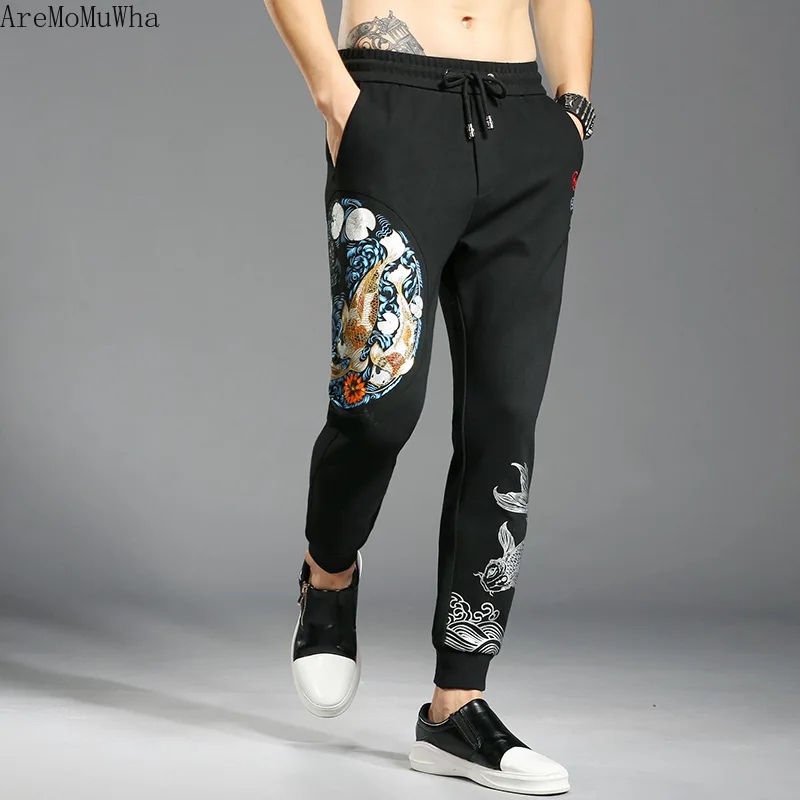 

AreMoMuWha Tide Chinese Style Squid National Style Personality Slim Pants Feet Casual Pants Pants Men Mens Sweat Pants QX1325
