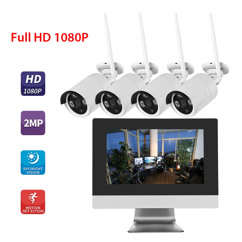 

1080P FHD Surveillance System Wireless NVR Kit IP Camera 4*IP Csmera Outdoor