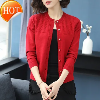 

Solid Cardigan Women Color Knitted Single-breasted O-neck Sweater Good Quality Cardigans Spring Modis Women Sweater