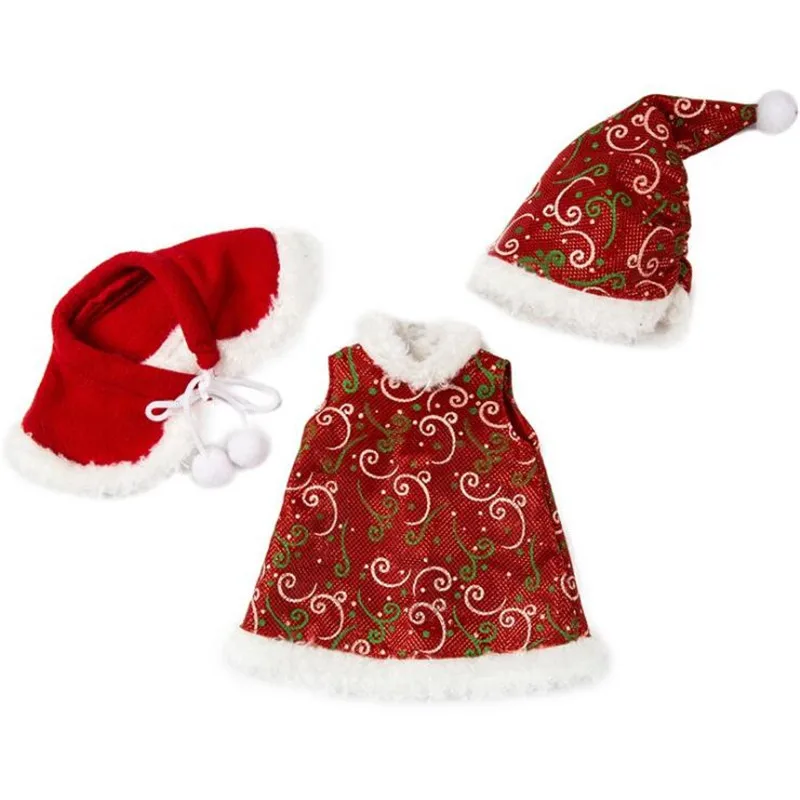 Подходит для 18 дюймов 40-43 см новорожденных Новая Одежда для куклы-младенца Красный три части пушистая шаль рождественское платье костюм аксессуары для ребенка подарок