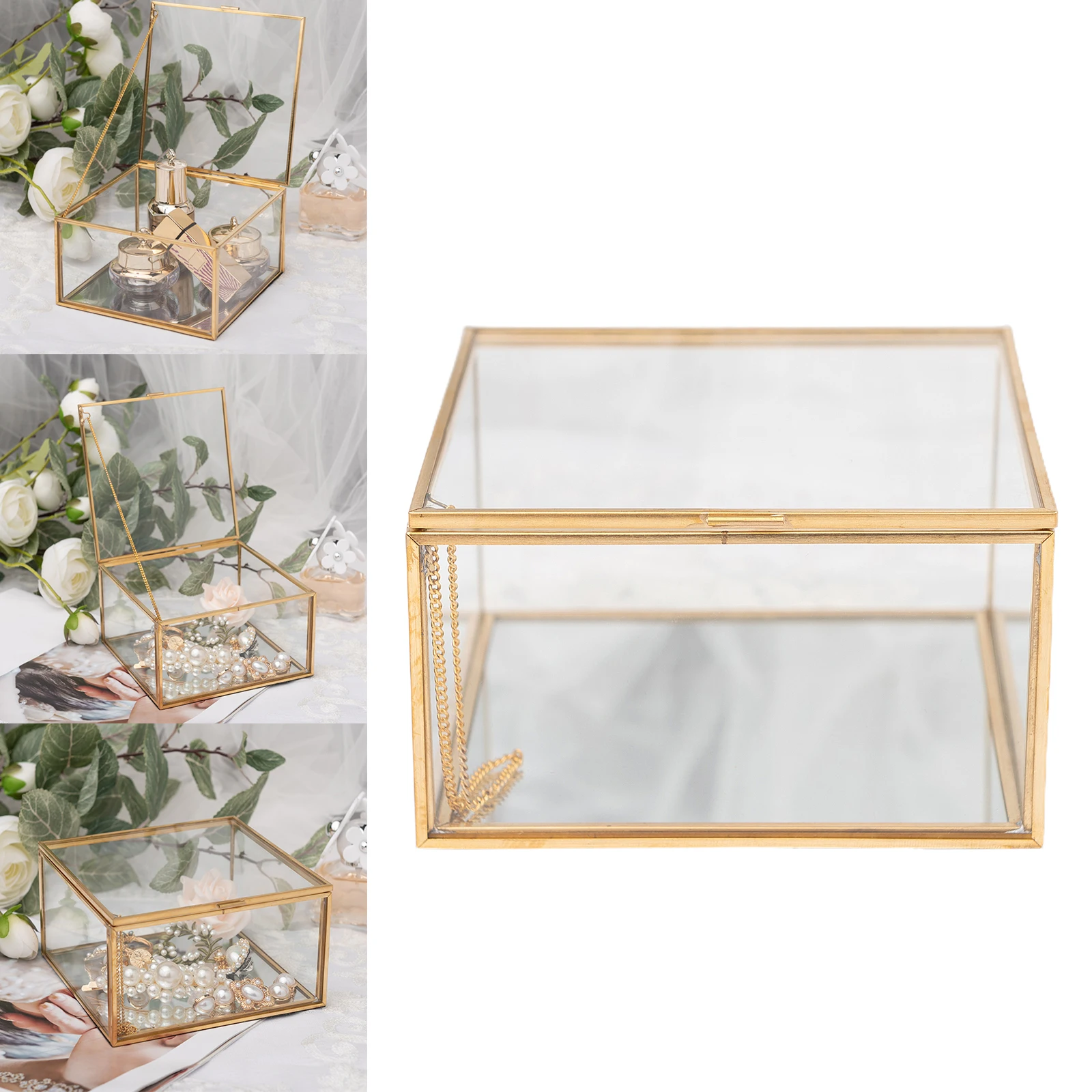 Jewellery Box Transparent Glass Room Glass Box Ring Box Wedding Ring Jewelry Earring Box Preserved Flower Decorative Box