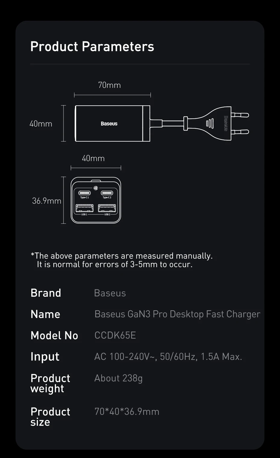Baseus 65W GaN Charger Desktop Laptop Fast Charger 4 in 1 Adaptor For iPhone 13 12 Pro Max Xiaomi Samsung Tablets Phone Charger usb triple socket