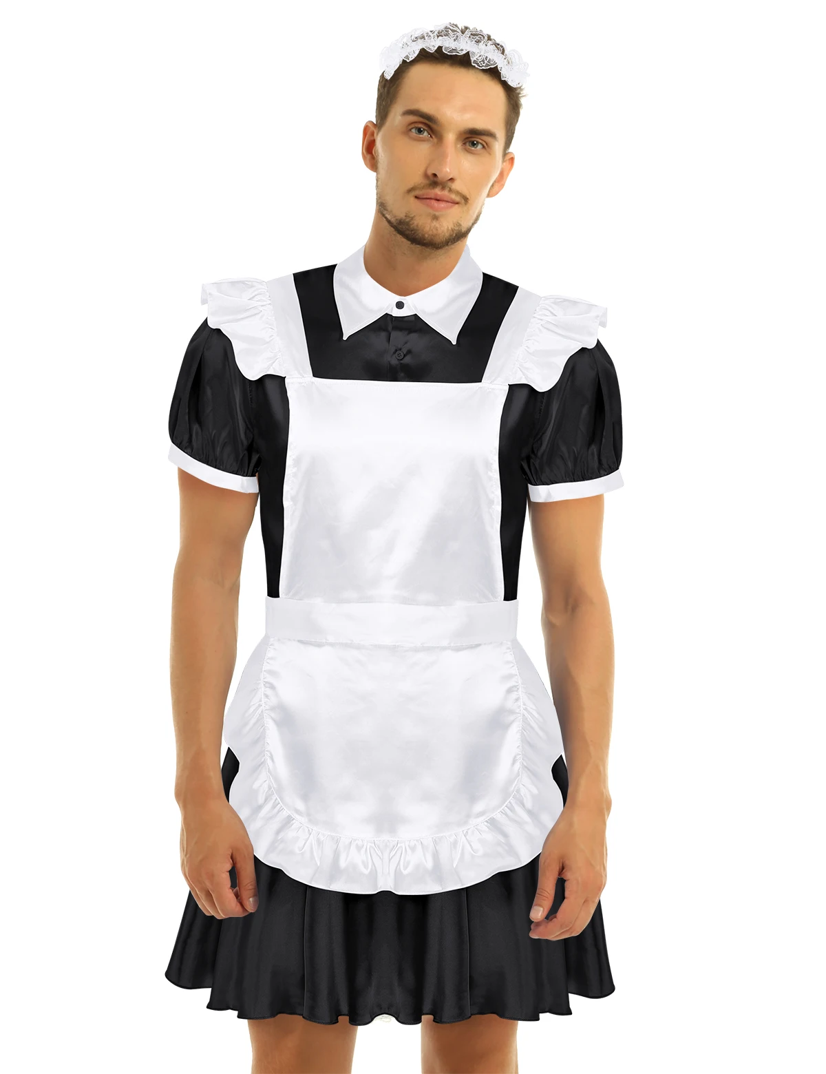 Фантазия горничной лолиты униформы мужчины Сисси Crossdress наряд Сексуальная французская горничная фартук мини кукла платье гей клуб нарядное платье белье