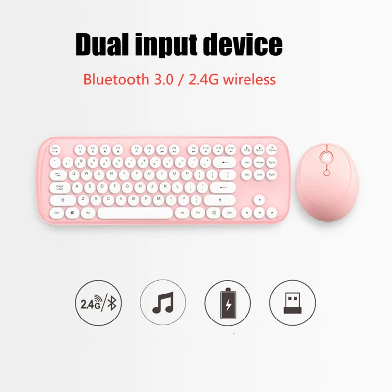 Клавиатура Мышь комбо Bluetooth 2,4G беспроводной двойное соединение ретро девушка офисный компьютер для ipad Android Macos Windows