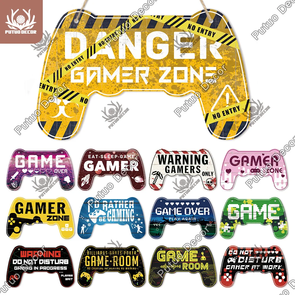 Putuo Decor Game Plaques Irregular Sign Wood Hanging Signs for XBOX Room Man Cave Wall Decoration Door Plaque Gamer Gifts | Дом и сад