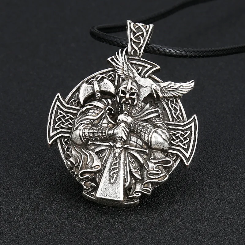 Silver Leather Rope Панк мужское античное серебряное ожерелье с якорем, норвежский амулет, подвеска с крестом, ворона, металлическая цепь, мужские подвески, ювелирные изделия из Паракорда - Окраска металла: Silver Leather Rope