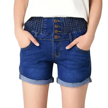 

2020 NEW apparel Women Denim Hot Elastic High Waist Pleated Straight Turn-up Jean Shorts Elastic High Waist Pleated