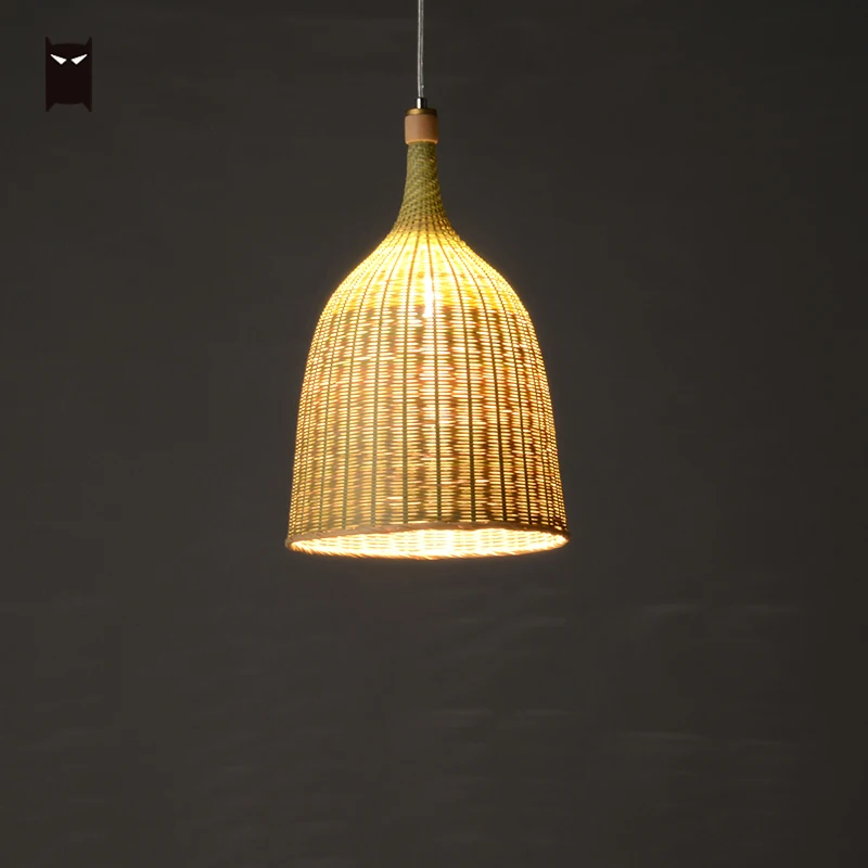 DelicateBambooPeelWickerRattanBasketPendantLightFixtureArt