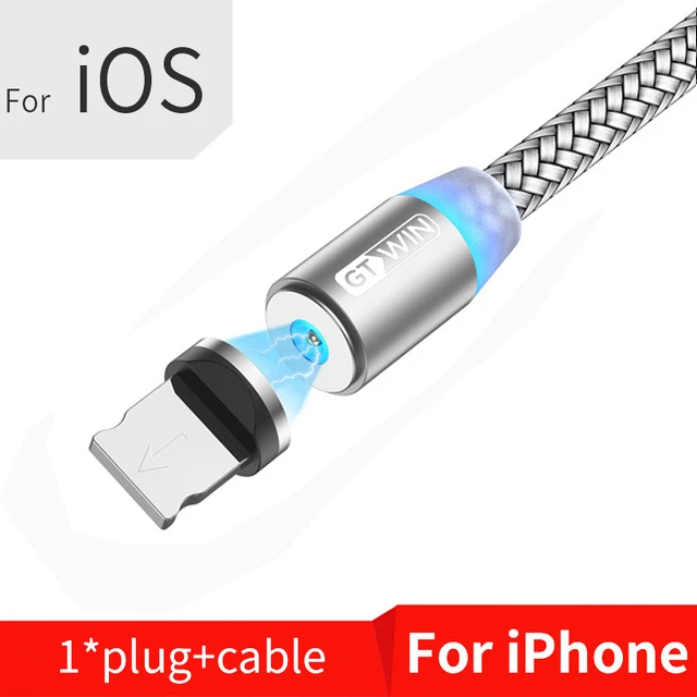 Магнитный Micro USB кабель GTWIN 2 м/3 м для iPhone xr Android, быстрая зарядка, Магнитный адаптер usb type C - Цвет: Silver iOS Cable