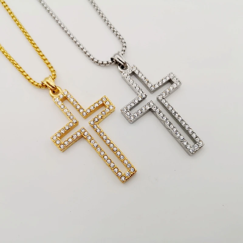 2019 AW новый полный стразы из нержавеющей стали полый крест кулон и ожерелье Bling хип