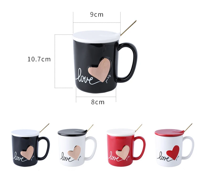 Скандинавская креативная керамическая чашка сердце любовь пара чашка с крышкой ложка кружка офисная кофейная чашка кружка