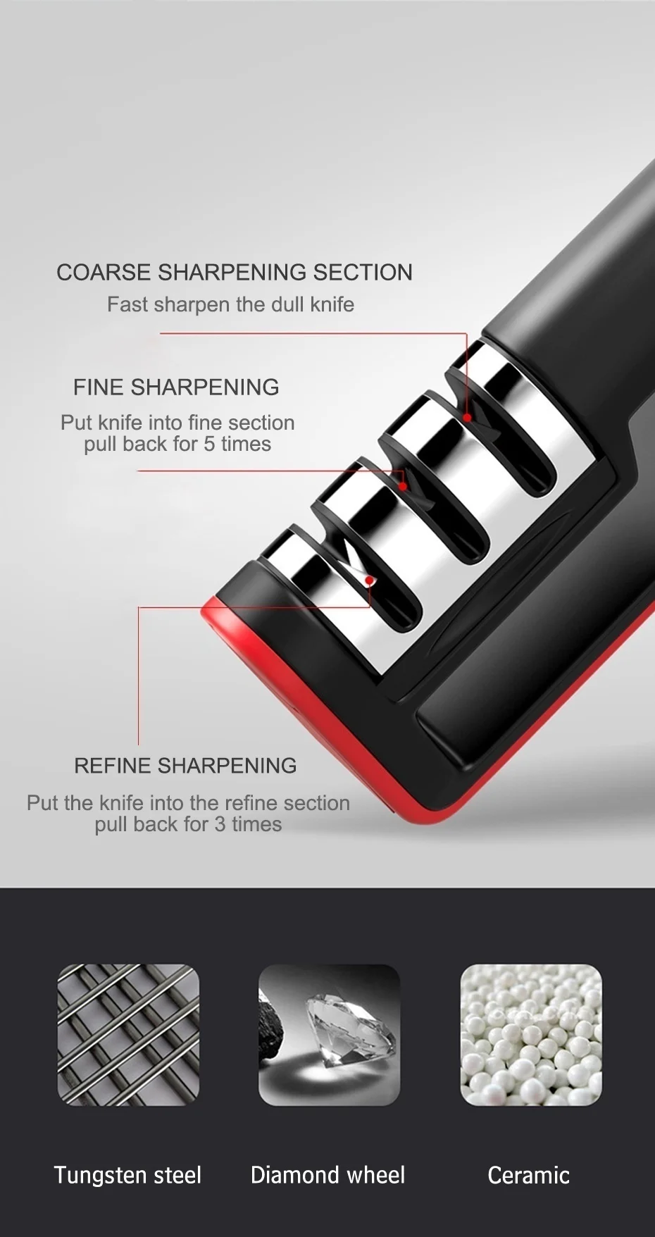 Design Professional Knife Sharpener Stainless Steel Tungsten Non-slip Carbide Ceramic Diamond Sharpening Stone Kitchen Tools
