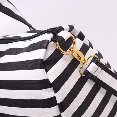Модные Полосатые пакет для ноутбука дорожная сумка многофункциональная сумка-тоут сумка из искусственной кожи с отделение для обуви прочна Черный и белый - Цвет: Striped Black Large