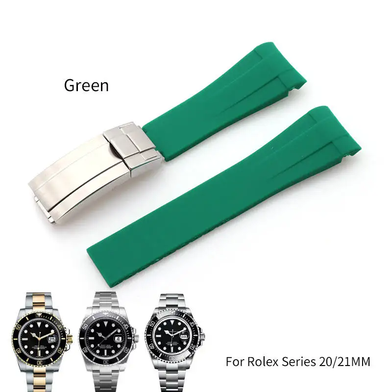 19 мм, 20 мм, 21 мм, 22 мм, силиконовый ремешок для часов, цветной водонепроницаемый ремешок для часов для роля Daytona GMT Submariner DEEPSEA, часы OYSTERFLEX - Band Color: light green