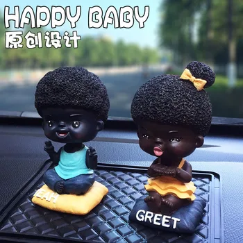

Black Baby Resin Car Decoration Car Mounted Small Colored Boy Shaking Head Ornament Decoration Home Office Decorations