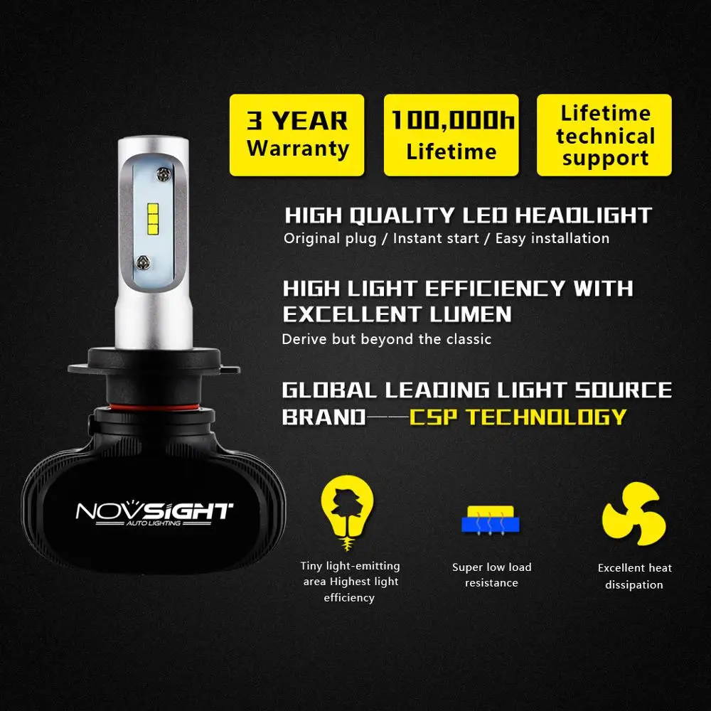 Светодиодные лампы NOVSIGHT H1 Led H4 H7 H8 H9 H11 8000LM 50W 6500K автомобисветильник фары s белые